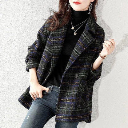 Loose Fit Plaid Blazer – Woolen Winter Style - LunaKit.LTD