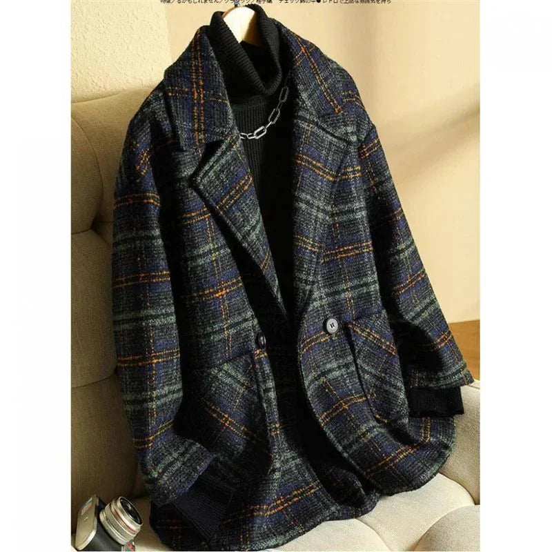 Loose Fit Plaid Blazer – Woolen Winter Style - LunaKit.LTD