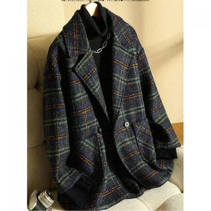 Loose Fit Plaid Blazer – Woolen Winter Style - LunaKit.LTD