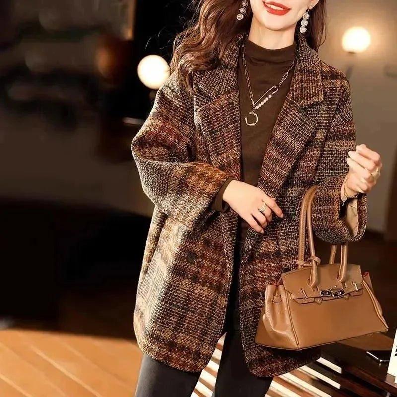 Loose Fit Plaid Blazer – Woolen Winter Style - LunaKit.LTD