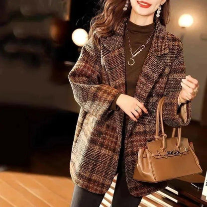 Loose Fit Plaid Blazer – Woolen Winter Style - LunaKit.LTD