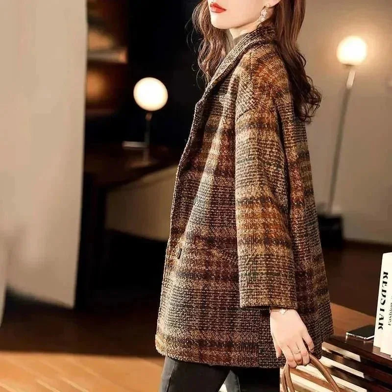 Loose Fit Plaid Blazer – Woolen Winter Style - LunaKit.LTD