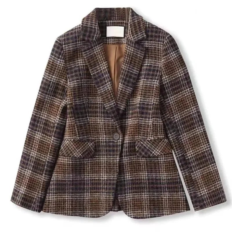 Loose Plaid Coat – Retro Wool Blend Style - LunaKit.LTD