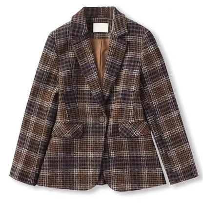 Loose Plaid Coat – Retro Wool Blend Style - LunaKit.LTD