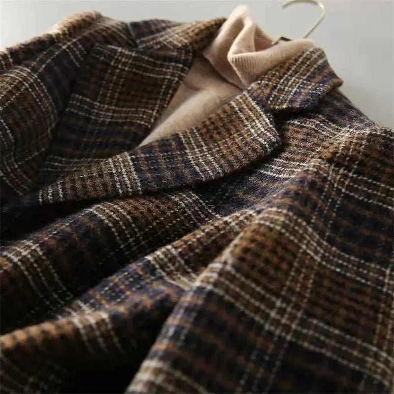 Loose Plaid Coat – Retro Wool Blend Style - LunaKit.LTD