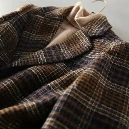 Loose Plaid Coat – Retro Wool Blend Style - LunaKit.LTD