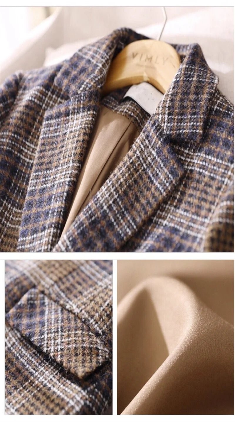 Loose Plaid Coat – Retro Wool Blend Style - LunaKit.LTD