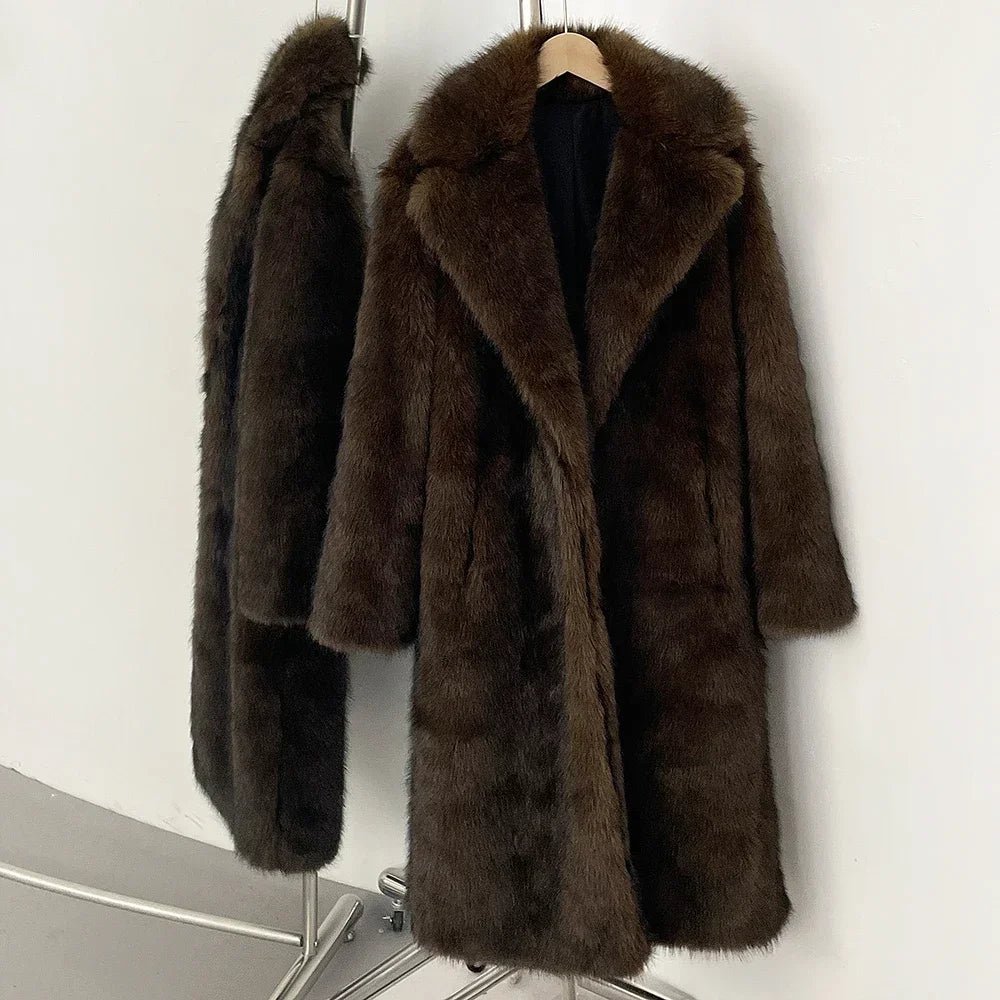 Luxury Faux Fur Maxi Coat – Chocolate Brown - LunaKit.LTD