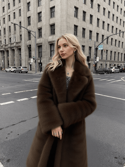 Luxury Faux Fur Maxi Coat – Chocolate Brown - LunaKit.LTD