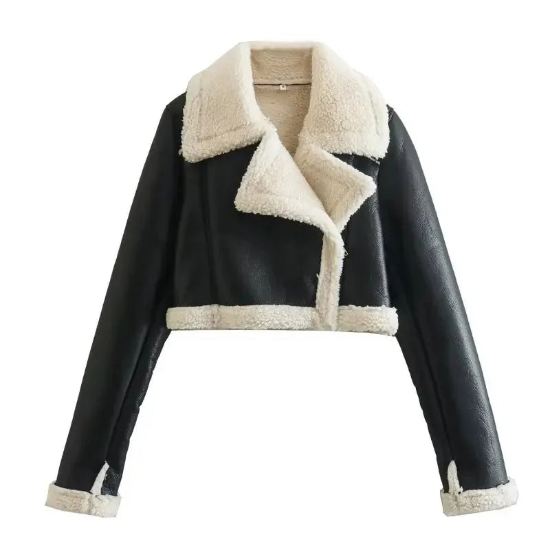 Patchwork Leather Jacket – Short Fur Collar Chic - LunaKit.LTD