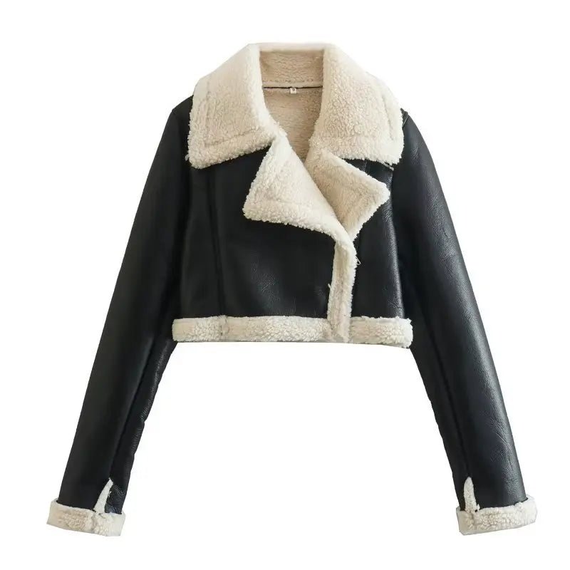 Patchwork Leather Jacket – Short Fur Collar Chic - LunaKit.LTD