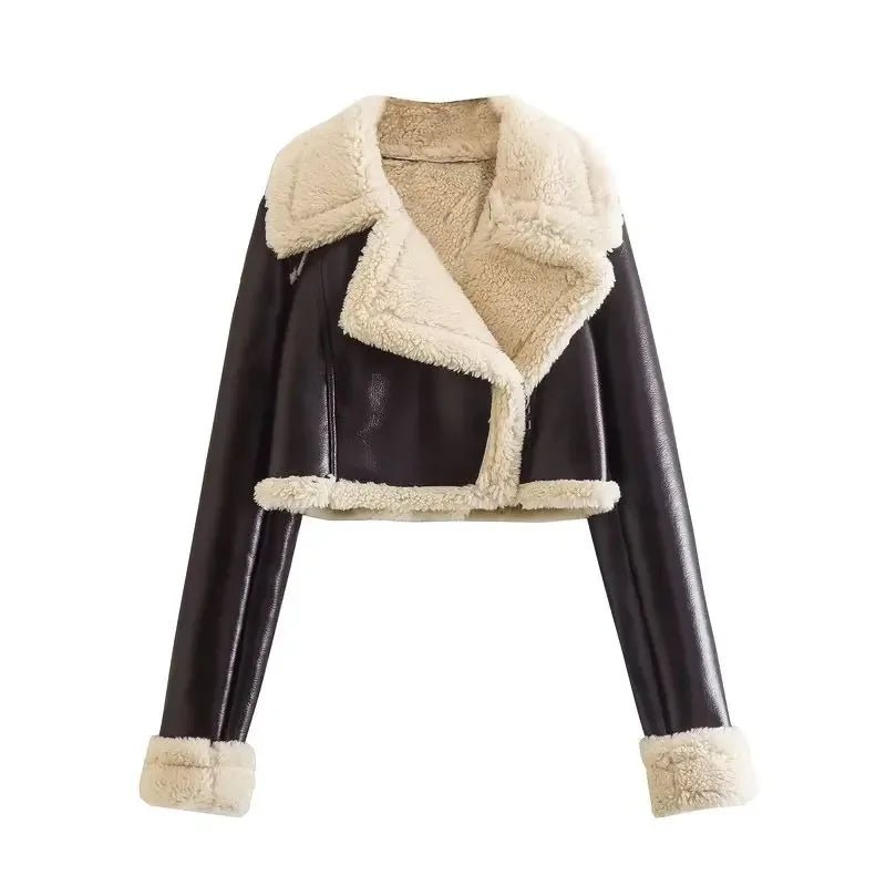 Patchwork Leather Jacket – Short Fur Collar Chic - LunaKit.LTD