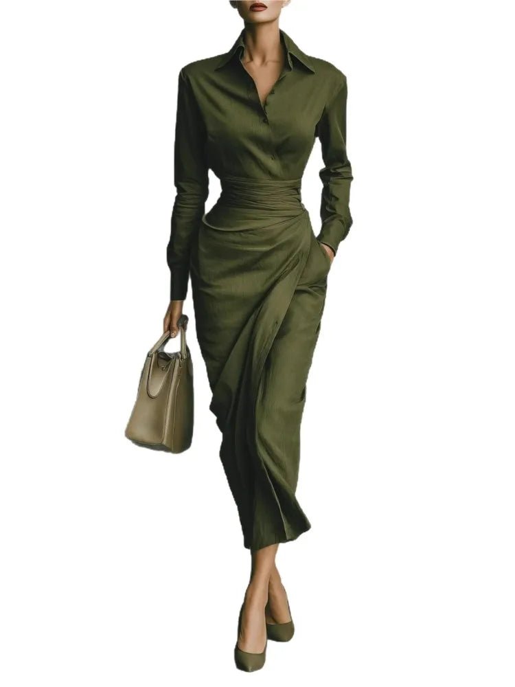 Patchwork Turn - Down Collar Midi Dress – Slim Fit - LunaKit.LTD