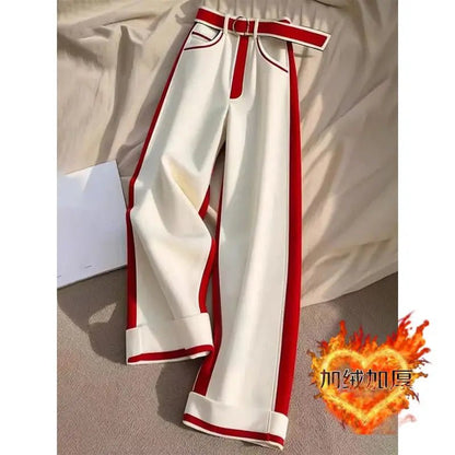 Patchwork Wide - Leg Pants – High Waist & Warm - LunaKit.LTD