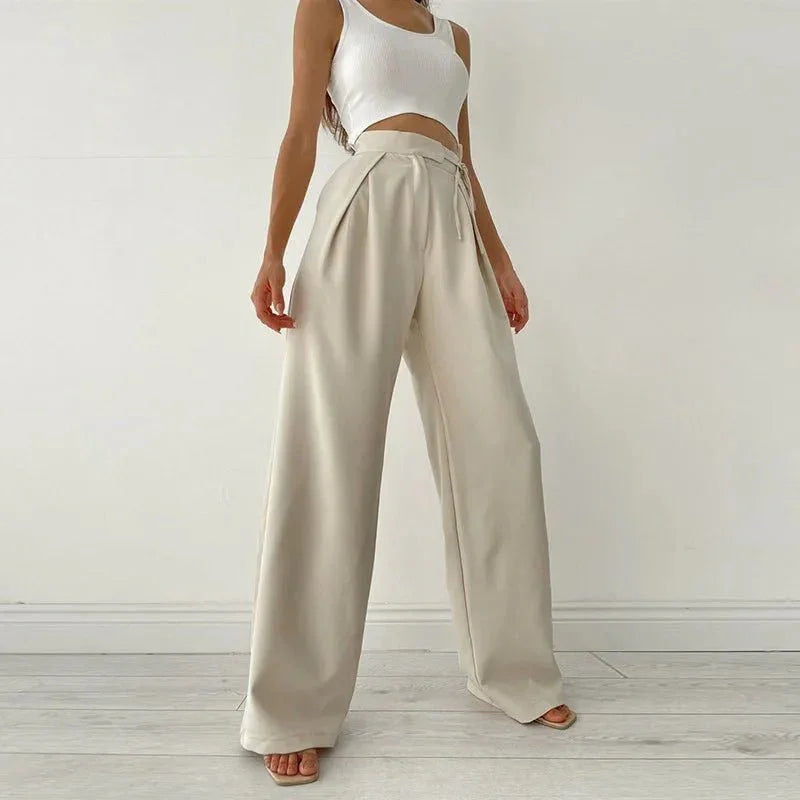 Plain Wide - Leg Pants – Casual High - Waist Fit - LunaKit.LTD