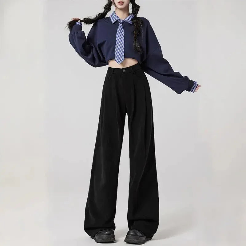 Preppy Chic Trousers – Solid Color Straight - Leg Fit - LunaKit.LTD