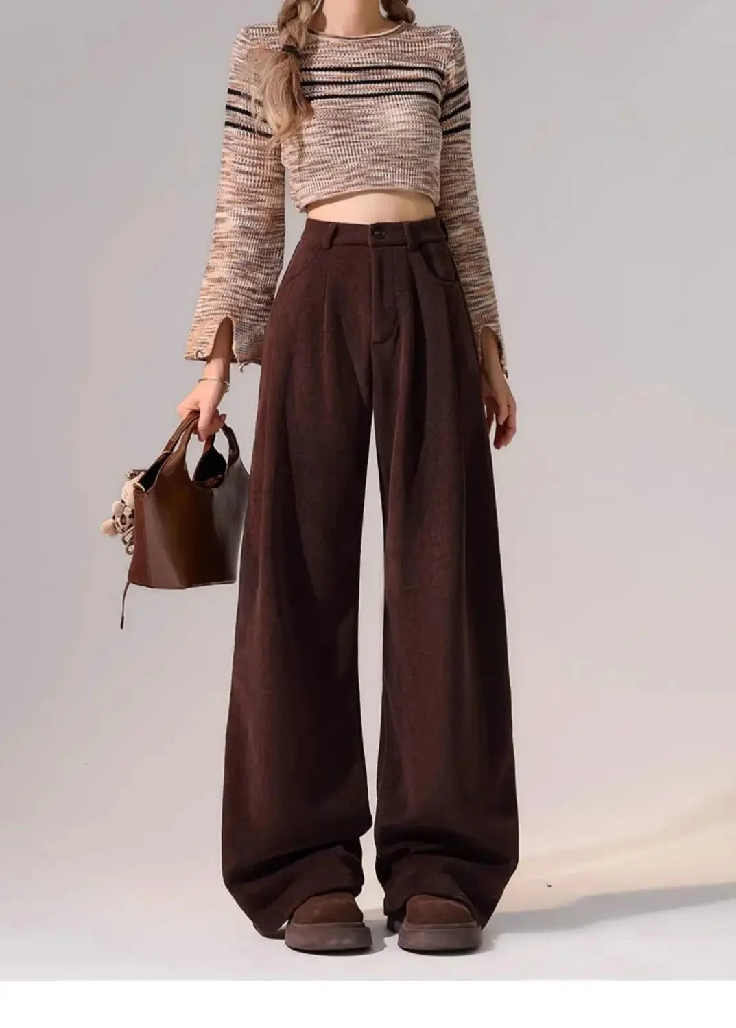 Preppy Chic Trousers – Solid Color Straight - Leg Fit - LunaKit.LTD