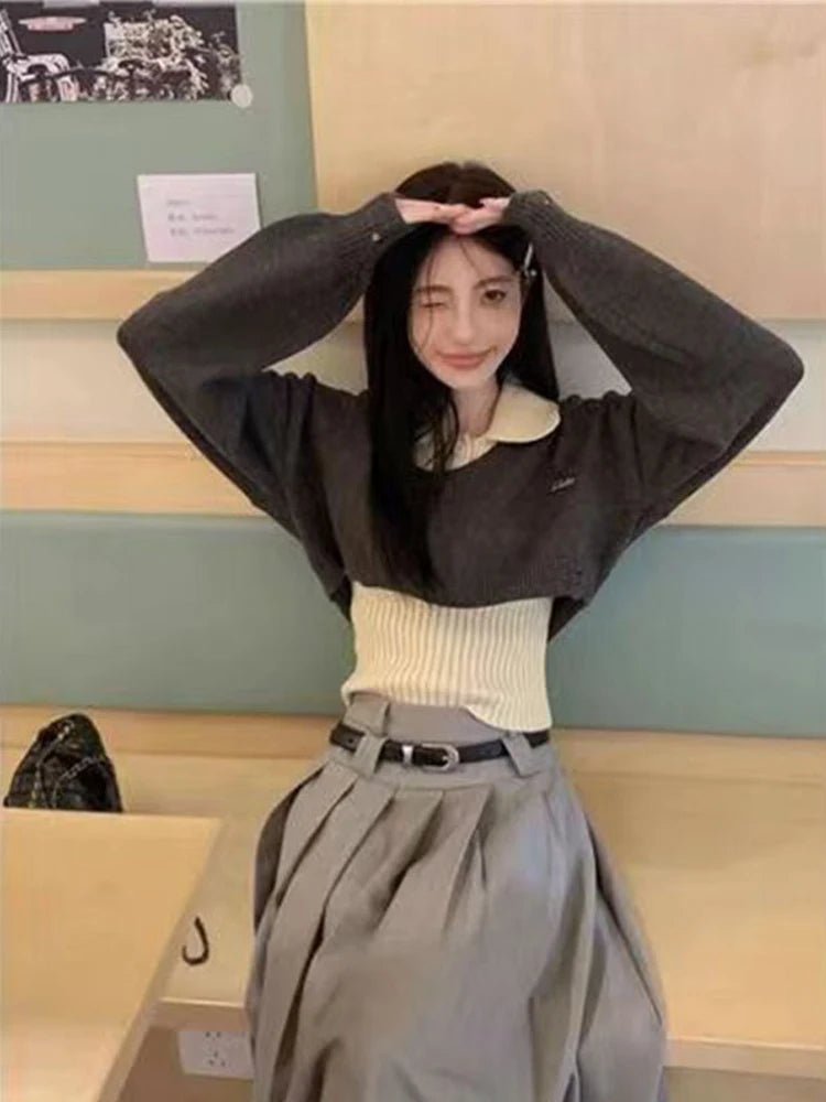 Preppy Knit Set – Cropped Sweater & College - Inspired Jumper - LunaKit.LTD