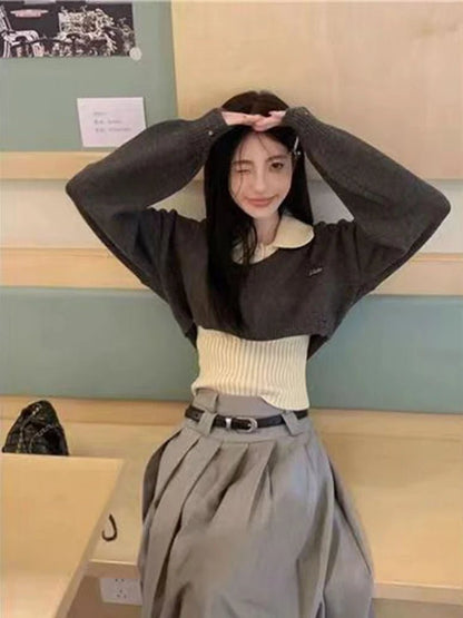 Preppy Knit Set – Cropped Sweater & College - Inspired Jumper - LunaKit.LTD