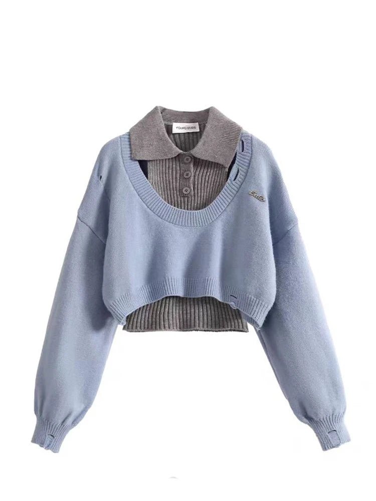 Preppy Knit Set – Cropped Sweater & College - Inspired Jumper - LunaKit.LTD