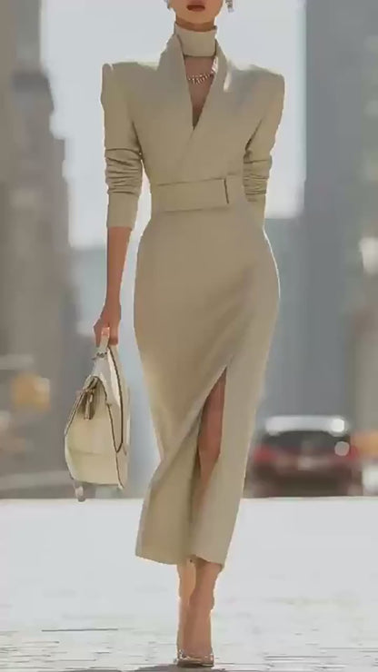 Elegant High-Waist Maxi Dress – Slim Fit Office Chic