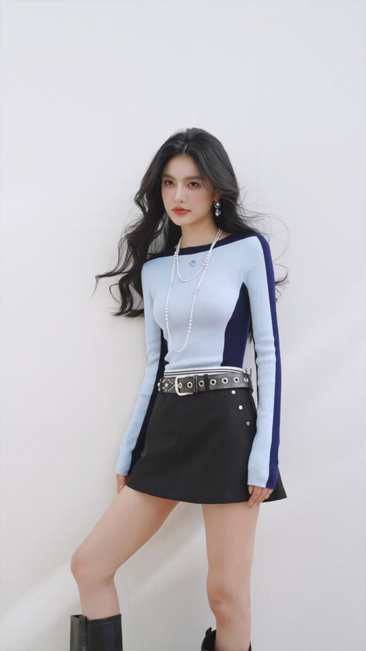 Elastic Knit Top – Casual Long-Sleeve Style