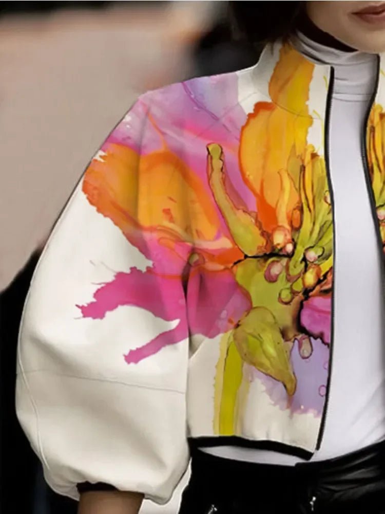 Printed Puff - Sleeve Jacket – Chic Loose Fit Outerwear - LunaKit.LTD