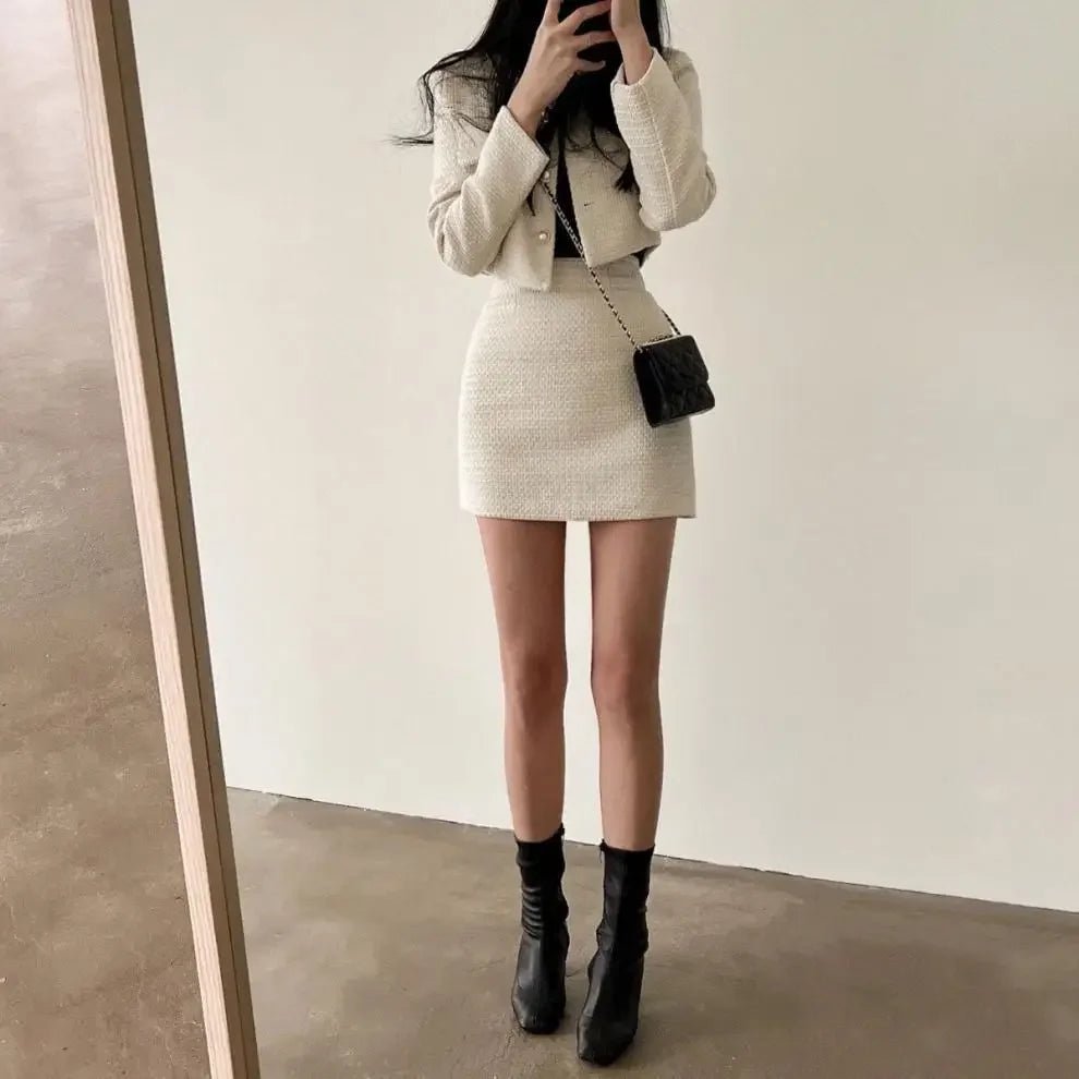 Pure Color Tweed Set – Modern Short Skirt Chic - LunaKit.LTD