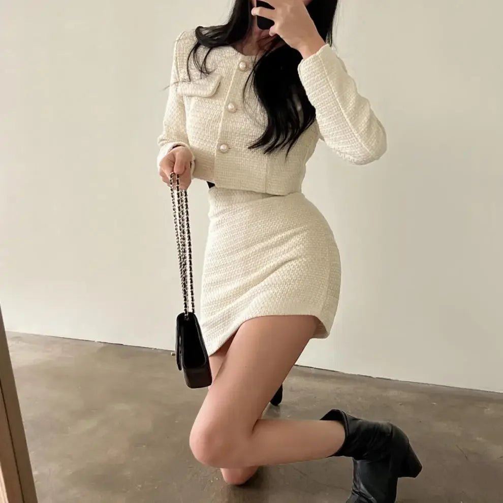 Pure Color Tweed Set – Modern Short Skirt Chic - LunaKit.LTD