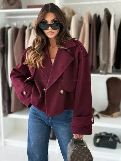 Pure Color Woolen Short Coat for Women - LunaKit.LTD