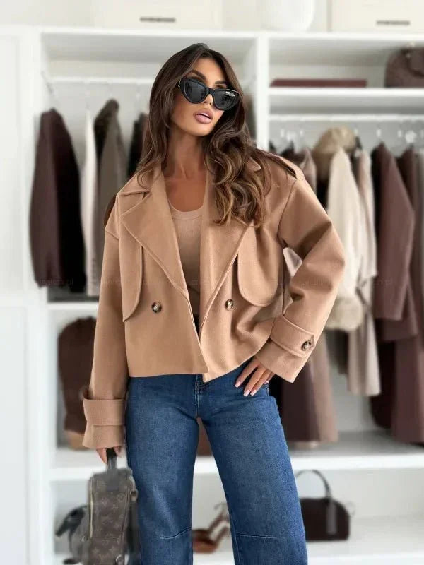 Pure Color Woolen Short Coat for Women - LunaKit.LTD