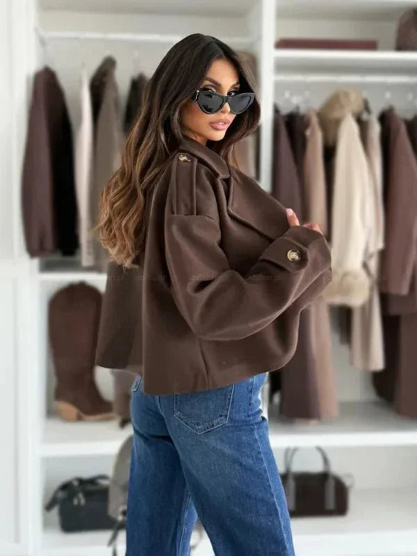 Pure Color Woolen Short Coat for Women - LunaKit.LTD