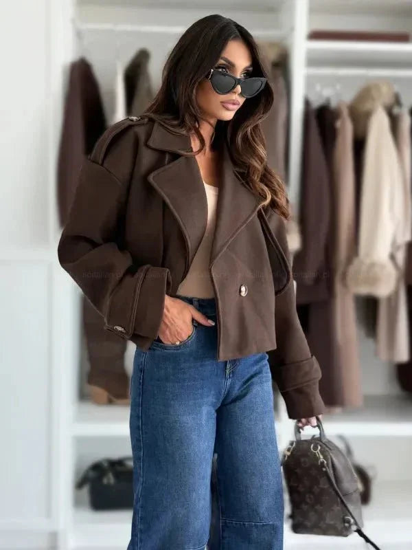 Pure Color Woolen Short Coat for Women - LunaKit.LTD