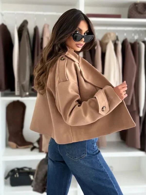 Pure Color Woolen Short Coat for Women - LunaKit.LTD