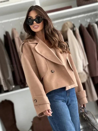 Pure Color Woolen Short Coat for Women - LunaKit.LTD