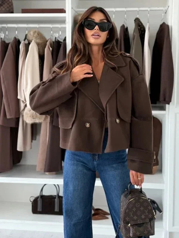 Pure Color Woolen Short Coat for Women - LunaKit.LTD