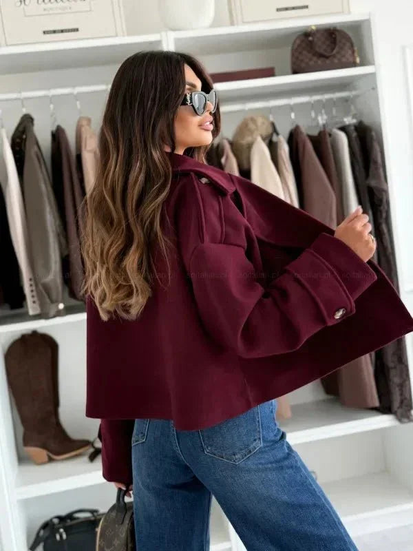 Pure Color Woolen Short Coat for Women - LunaKit.LTD