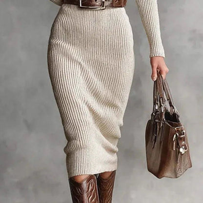 Ribbed Knit Sweater Dress – Deep V & Slim Fit - LunaKit.LTD