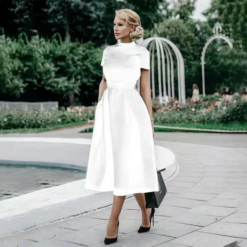 Short - Sleeve Vintage Dress – Minimal Temperament Look - LunaKit.LTD