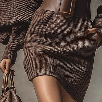 Slash - Neck Knit Mini Sweater Dress – Belted & Slim Fit - LunaKit.LTD