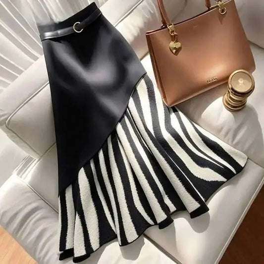 Slim Fit Patchwork Skirt – Wrapped Waist Design - LunaKit.LTD