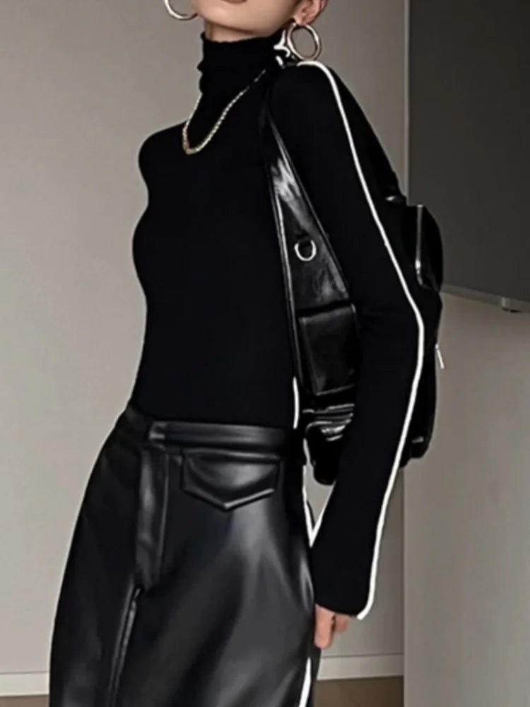 Slim - Fit Turtleneck Knit Top – Contrast Edge Detail - LunaKit.LTD