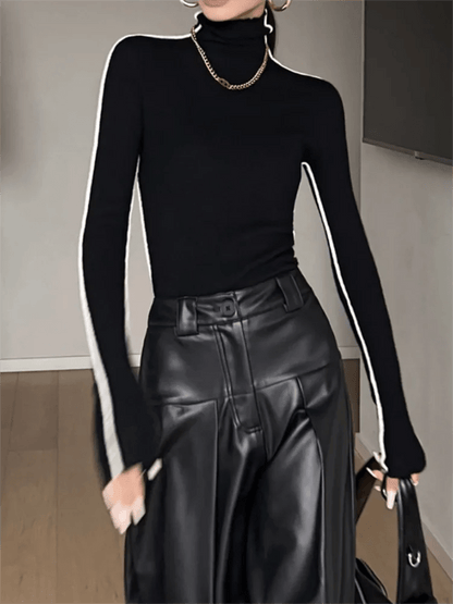 Slim - Fit Turtleneck Knit Top – Contrast Edge Detail - LunaKit.LTD