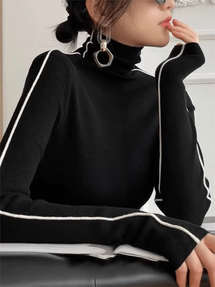 Slim - Fit Turtleneck Knit Top – Contrast Edge Detail - LunaKit.LTD