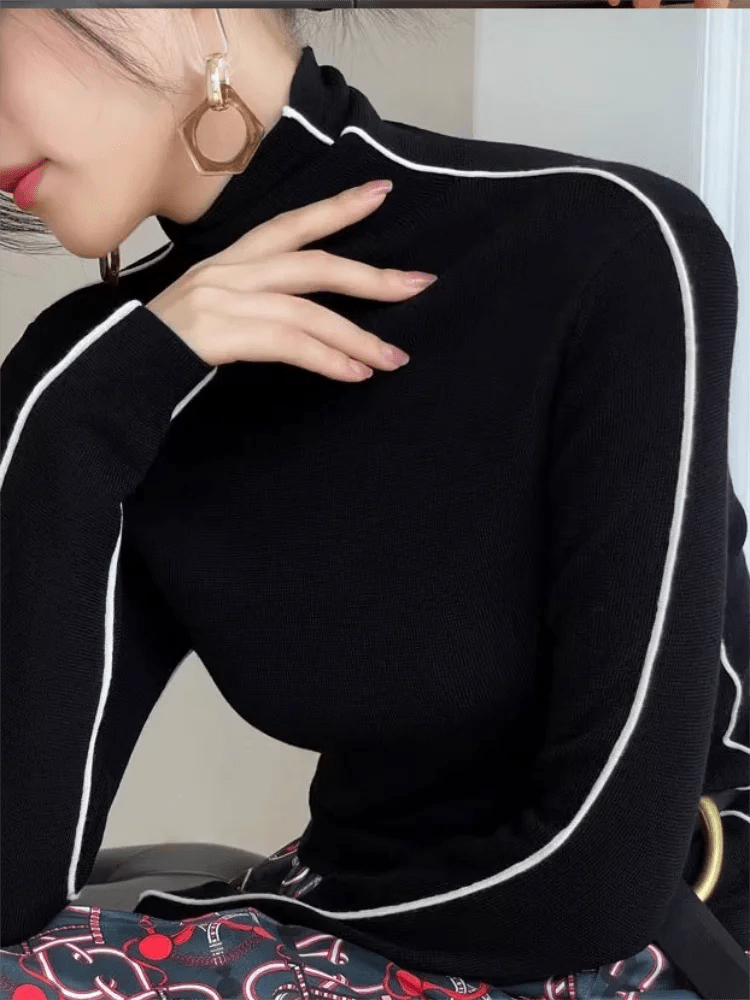 Slim - Fit Turtleneck Knit Top – Contrast Edge Detail - LunaKit.LTD