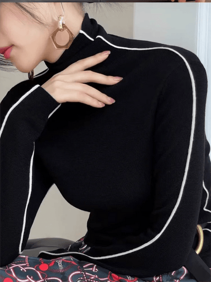 Slim - Fit Turtleneck Knit Top – Contrast Edge Detail - LunaKit.LTD