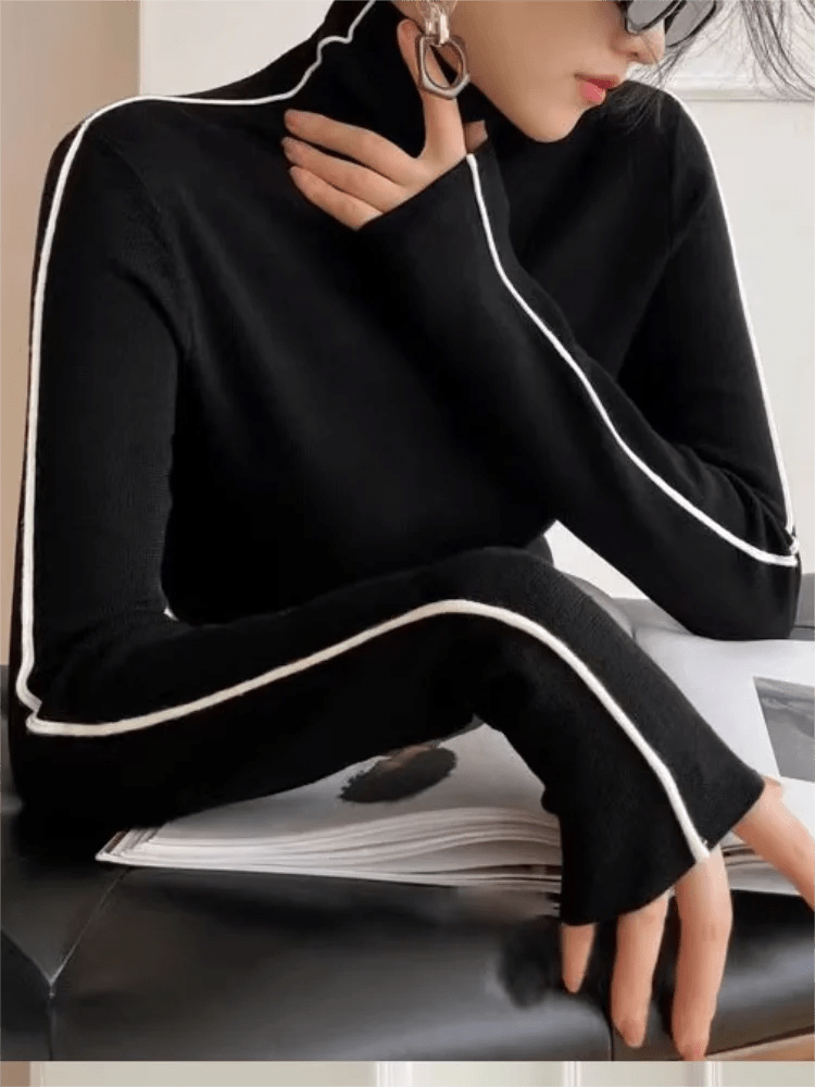 Slim - Fit Turtleneck Knit Top – Contrast Edge Detail - LunaKit.LTD