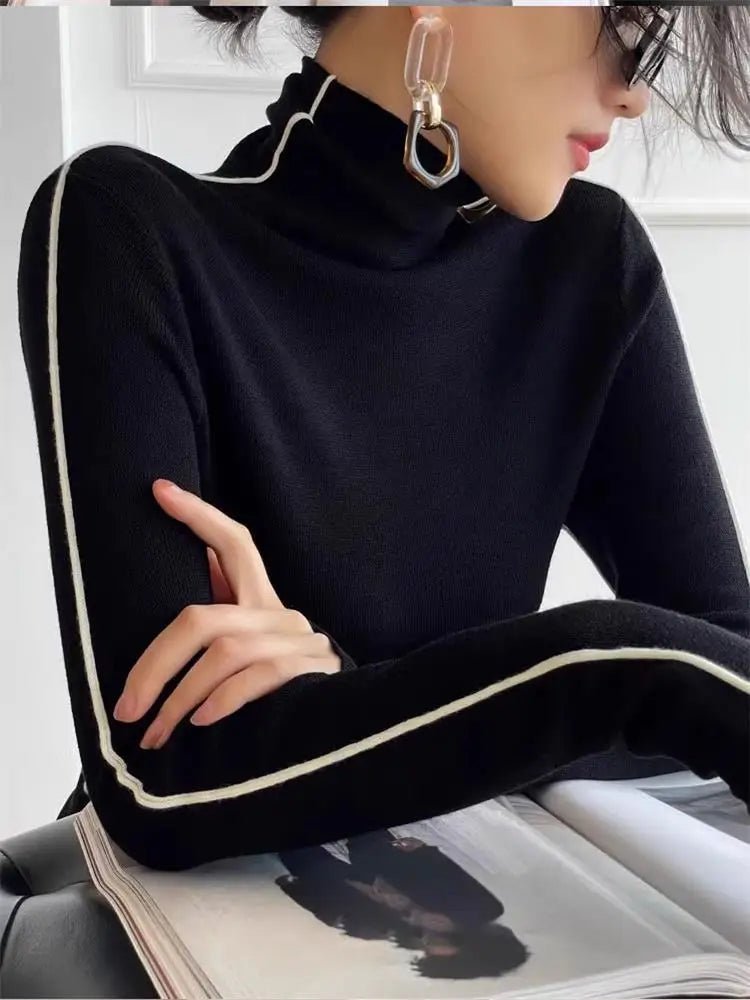 Slim - Fit Turtleneck Knit Top – Contrast Edge Detail - LunaKit.LTD