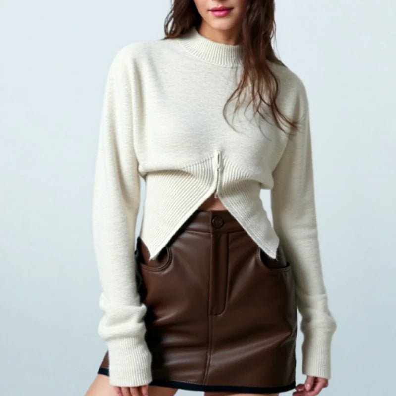 Solid Knitted Zipper Sweater - LunaKit.LTD