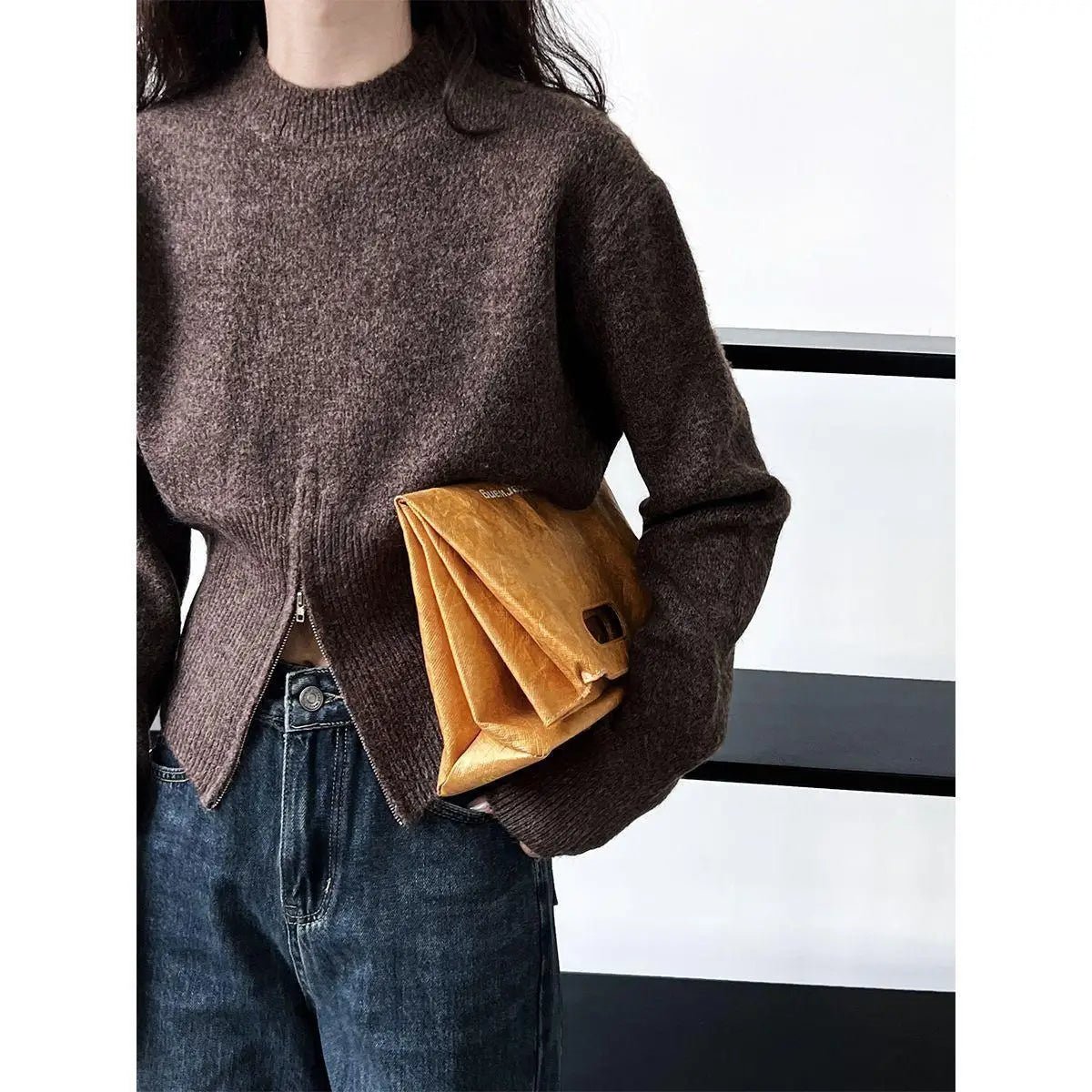 Solid Knitted Zipper Sweater - LunaKit.LTD